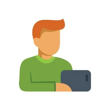 Young man using tablet, holding device, browsing internet, modern technolog.. Stock Illustration