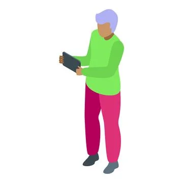 Young man using tablet in isometric illustration style イラスト素材