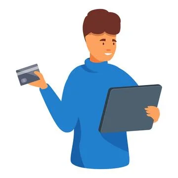 Young man using tablet for online shopping holding credit card Stock Illustration