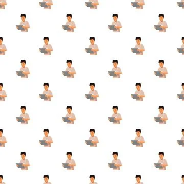 Young man using tablet pattern seamless background Stock Illustration