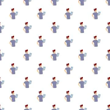 Young man using tablet seamless pattern background 스톡 일러스트