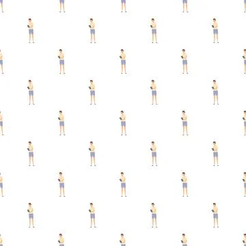 Young man using tablet seamless pattern background Stock Illustration