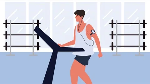Young man using treadmill for cardio exercise in modern gym fitness lifesty.. Vidéo 338427249