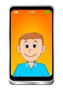 Young man using video chat on Smartphone - 3D illustration Stock Illustration