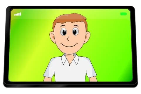 Young man using video chat on Tablet computer  - 3D illustration Stock Illustration