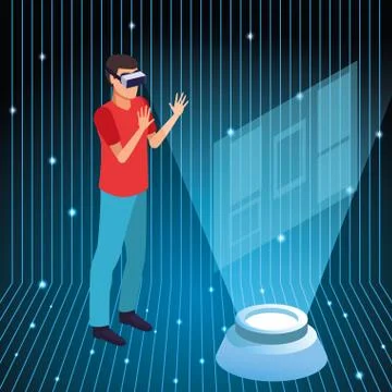 Young man using virtual reality technology Stock Illustration