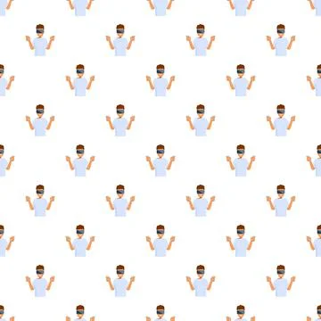 Young man using virtual reality headset seamless pattern 库存插图