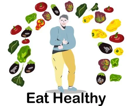 Young man with vegetables circle. Illustrazione stock