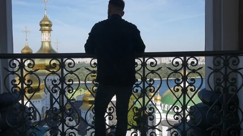 A young man on a viewing platform Stock Footage 127274519