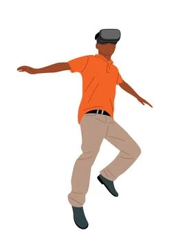 Young man in virtual reality headset isolated. Stock Illustration