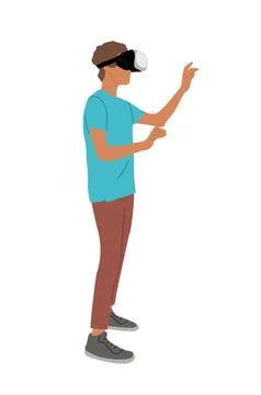 Young man in virtual reality headset isolated. Stock Illustration
