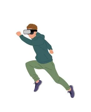 Young man in virtual reality headset isolated. Stock Illustration