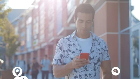 Young man vlogger influencer aroud animation white сloud technology internet Stock Footage 126793892