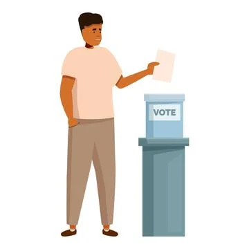 Young man voting putting ballot paper in vote box at polling station 스톡 일러스트