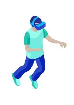 Young man with VR headset. Isometric Illustration Illustrazione stock
