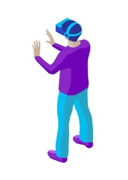 Young man with VR headset. Isometric Illustration Stock Illustration