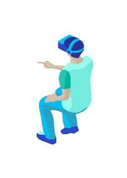 Young man with VR headset. Isometric Illustration Illustrazione stock
