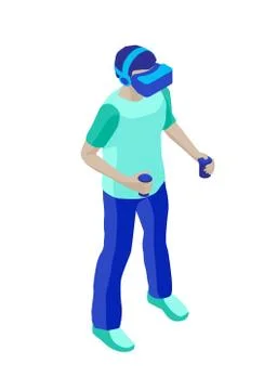 Young man with VR headset. Isometric Illustration Stock Illustration