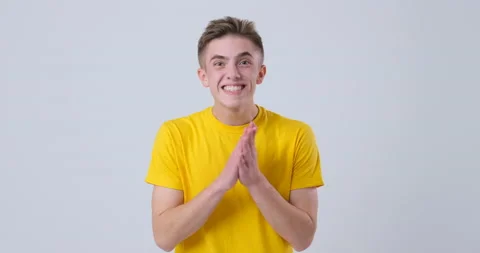 Young Man is waiting and doing surprise in slow mition Video stock 144957973