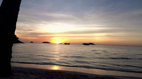 Young man walking along beach during sunset, 120fps Stock Footage 59134039