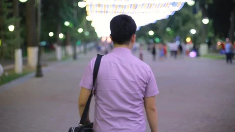 Young man walking around exploring Georgetown Harbor neighborhood of Washington Stock Footage 93258084