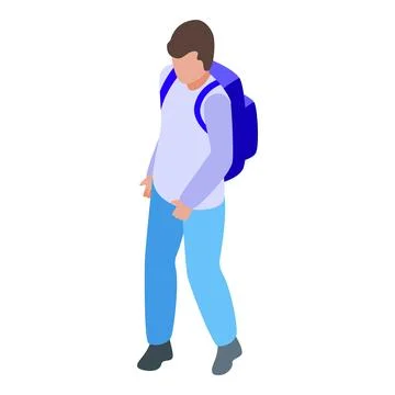 Young man is walking with a backpack on his back Stockillustratie