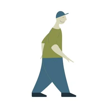 Young man walking casually and wearing a hat with a smile and happiness Stock Illustration