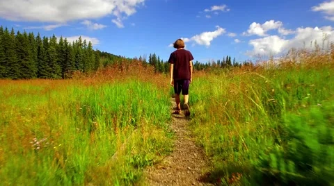 Young Man Walking Through Lush Tall Grass Stock Footage 52344018