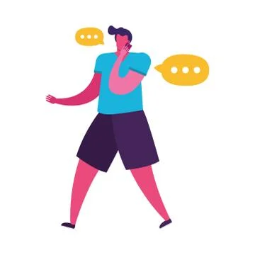 Young man walking using smartphone character Stock Illustration