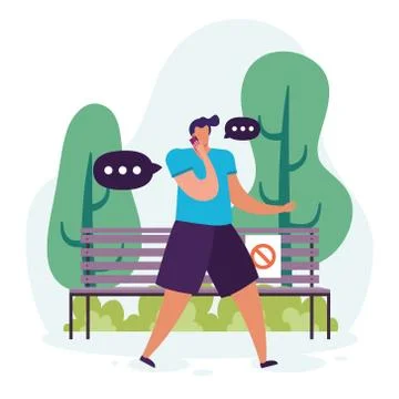 Young man walking using smartphone character Stock Illustration