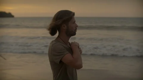 The young man is watching the sunset Stock Footage 105852220