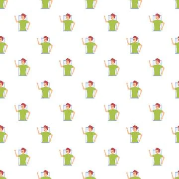 Young man waving hand window pattern Stock Illustration