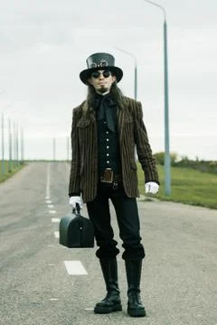 Young man weared in steampunk style Fotos Stock