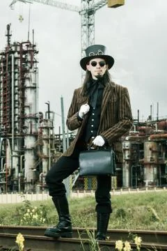 Young man weared in steampunk style Fotos Stock