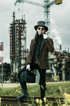 Young man weared in steampunk style Stock-Fotos