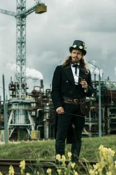 Young man weared in steampunk style Fotos Stock