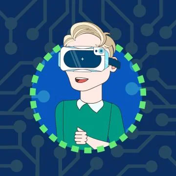 Young Man Wearing 3d Virtual Reality Glasses Icon Avatar Modern Vr Technology Stock Illustration