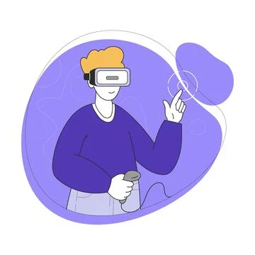 Young Man Wearing Augmented Reality Glasses Touching Vector Illustration Stockillustratie
