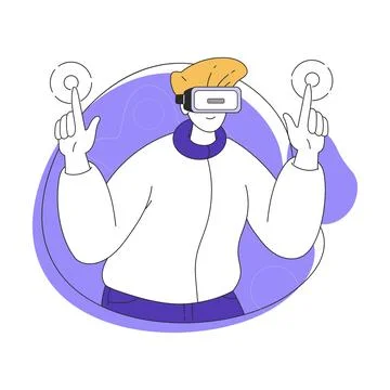 Young Man Wearing Augmented Reality Glasses Touching Vector Illustration Stockillustratie