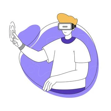 Young Man Wearing Augmented Reality Glasses Touching Vector Illustration Stock-Illustration
