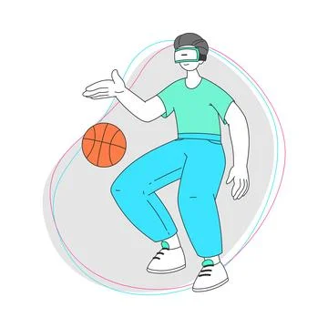 Young Man Wearing Augmented Reality Glasses Playing Basketball Vector Stock-Illustration
