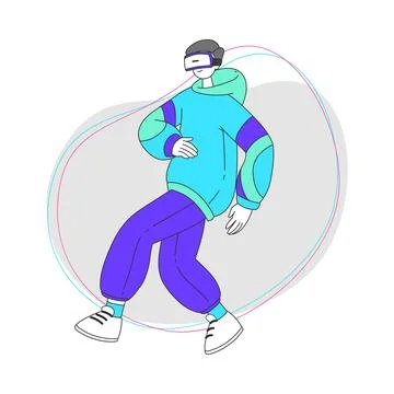 Young Man Wearing Augmented Reality Glasses Dancing Vector Illustration Stockillustratie