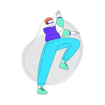 Young Man Wearing Augmented Reality Glasses Dancing Vector Illustration Stockillustratie
