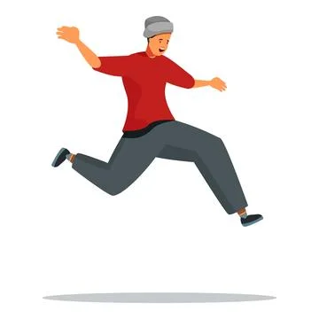 Young man wearing beanie jumping and running towards success Stock Illustration