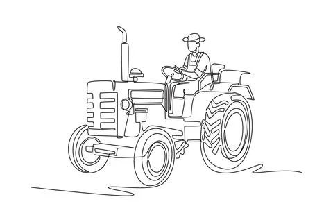 Young man wearing hat driving an agricultural tractor 스톡 일러스트
