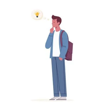 Young man while thinking flat illustration isolated on white background Illustrazione stock
