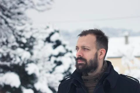 Young man in the winter Foto stock