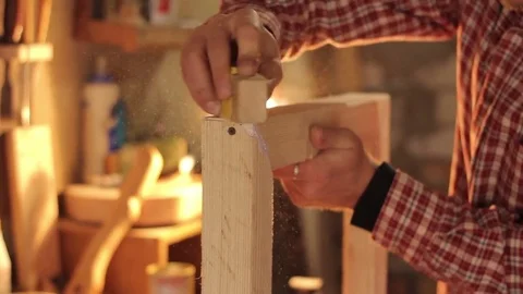 Young man work with wood Stock Footage 85014903