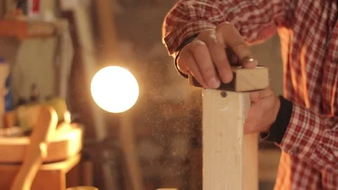Young man work with wood Stockbeeldmateriaal 85014941