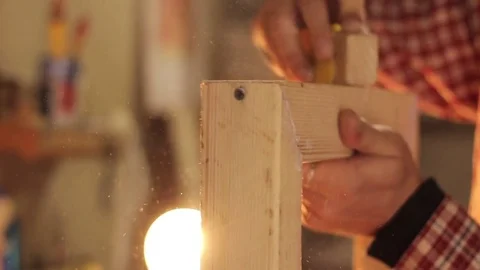 Young man work with wood Stock Footage 85014947
